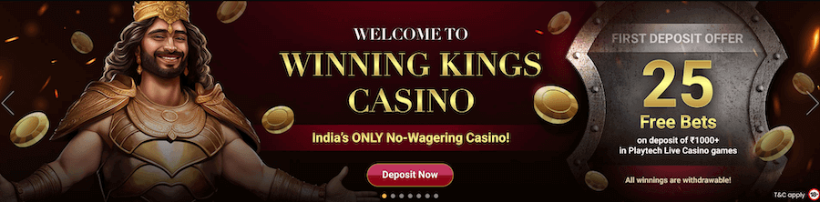 Winning Kings welcome bonus for Indian players