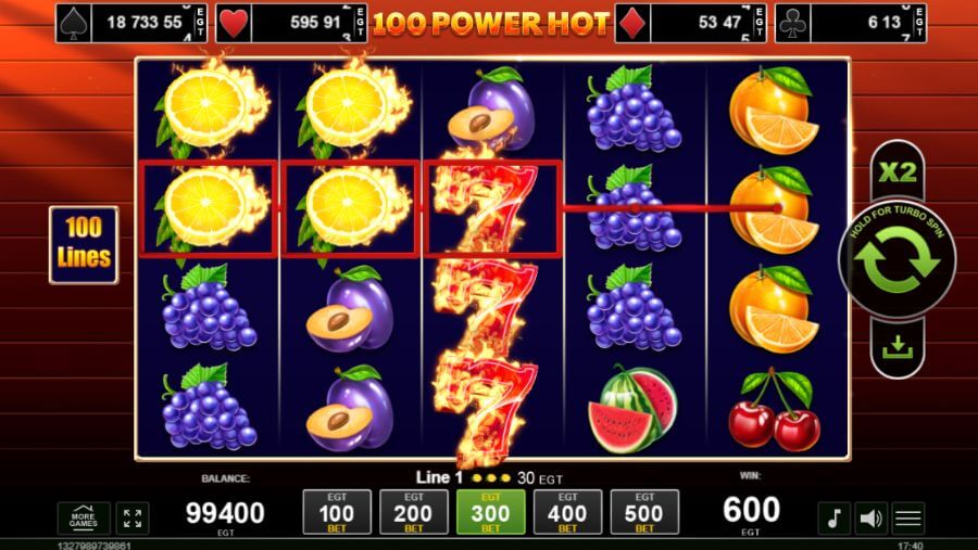 100 Power Hot spēļu automāts ar augstu izmaksu